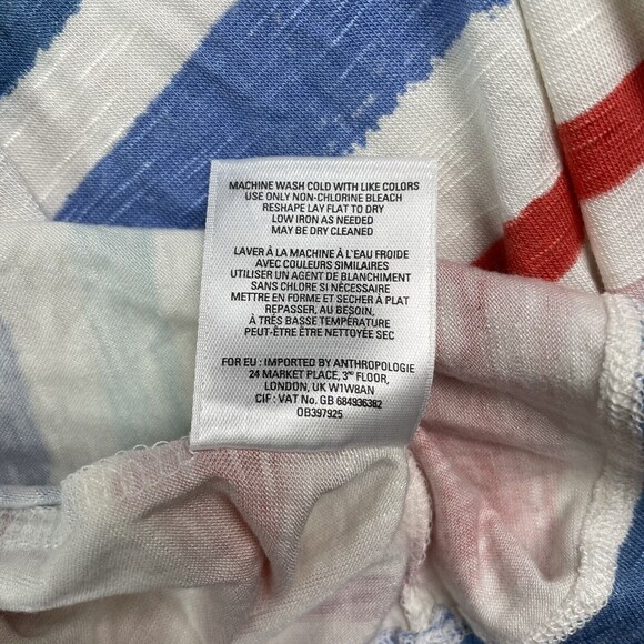 Anthropologie Meadow Rue Smoked Peasant Top Striped White Blue Red SZ XS EUC - Picture 8 of 8